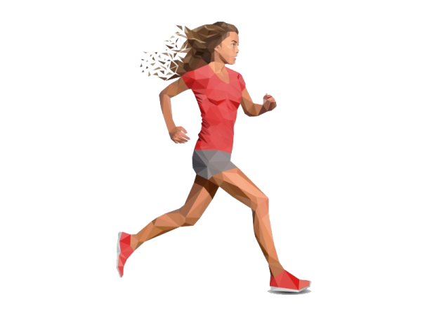 a woman running on a white background