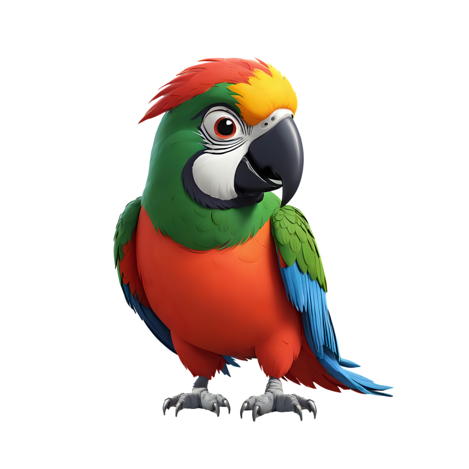 a colorful parrot sitting on top of a white background