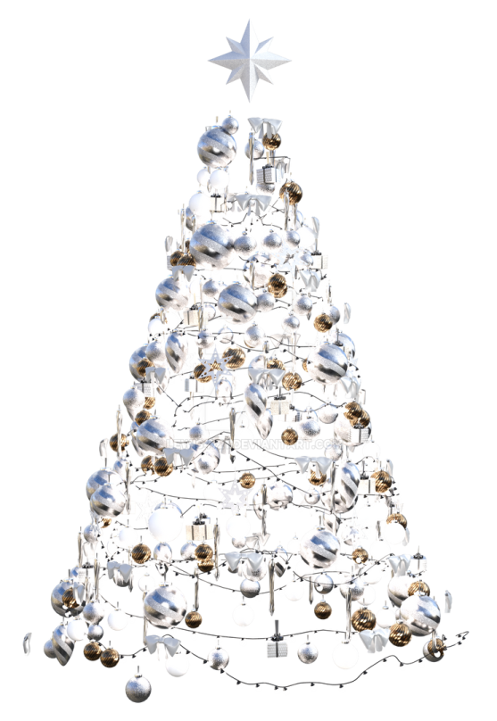 a white christmas tree with gold and silver ornaments