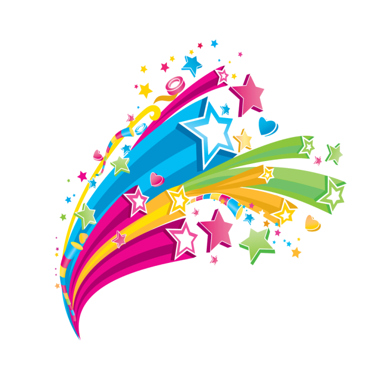 a colorful star burst with stars in the background