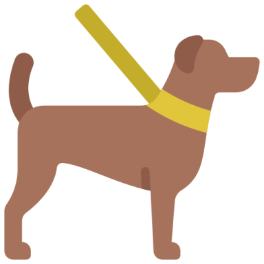 a brown dog with a yellow harness
