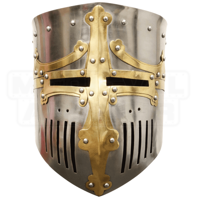 a close up of a medieval knight's helmet
