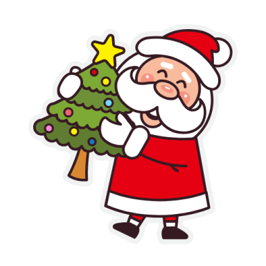 a cartoon santa holding a christmas tree
