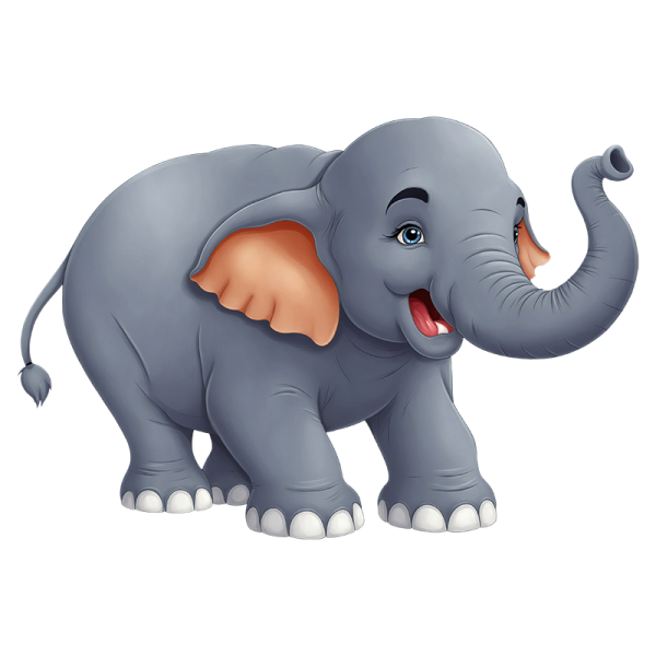 an elephant cartoon character in a white background