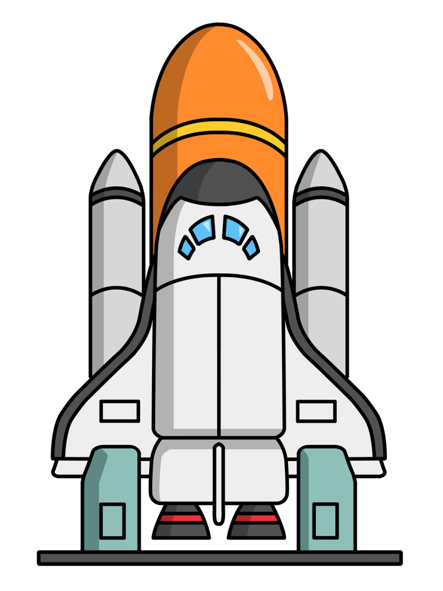 a rocket with an orange helmet on it