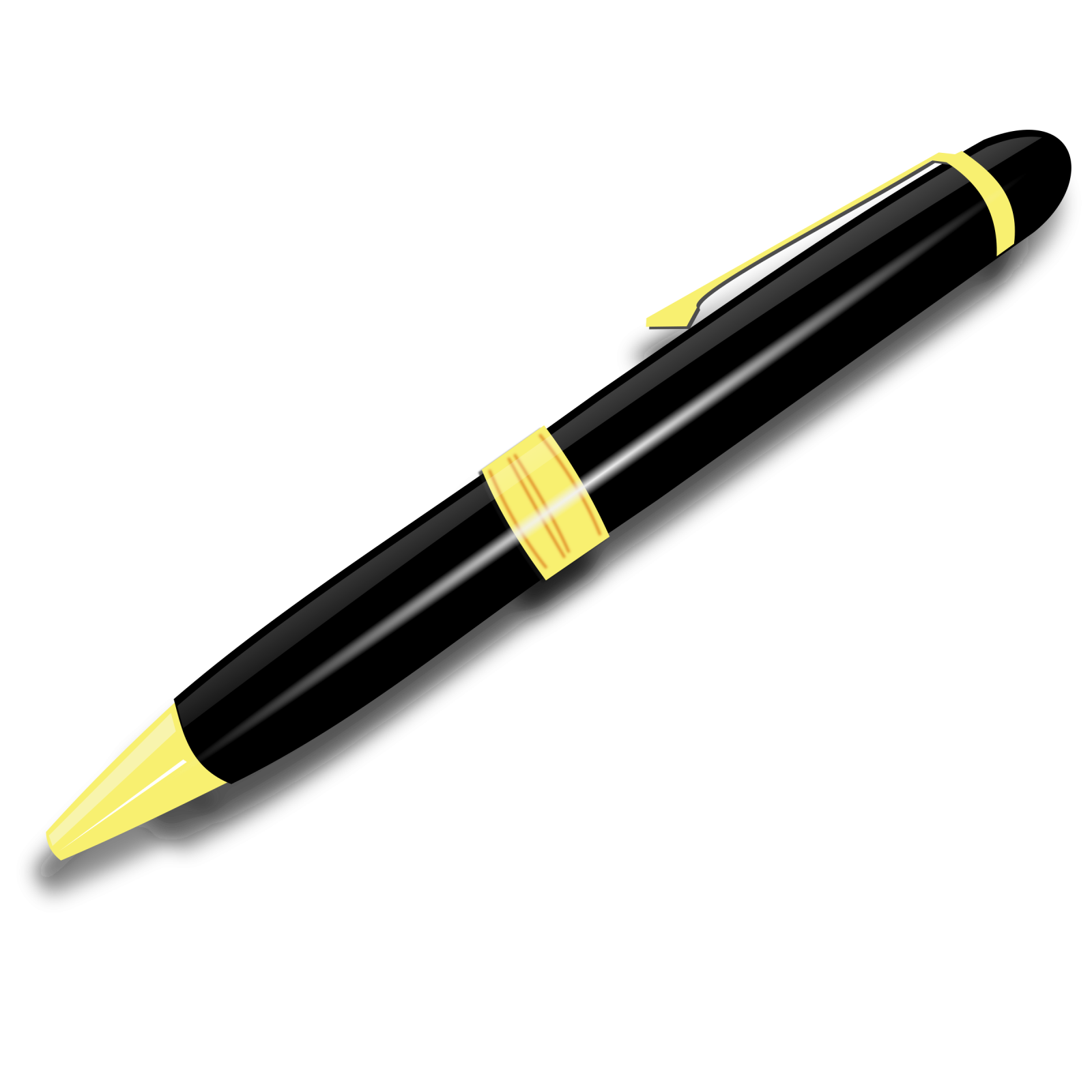 a black and yellow pen on a white background