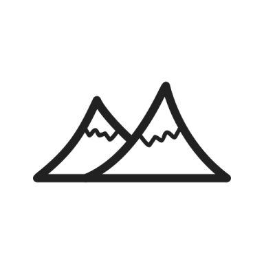 a black and white icon of mountains