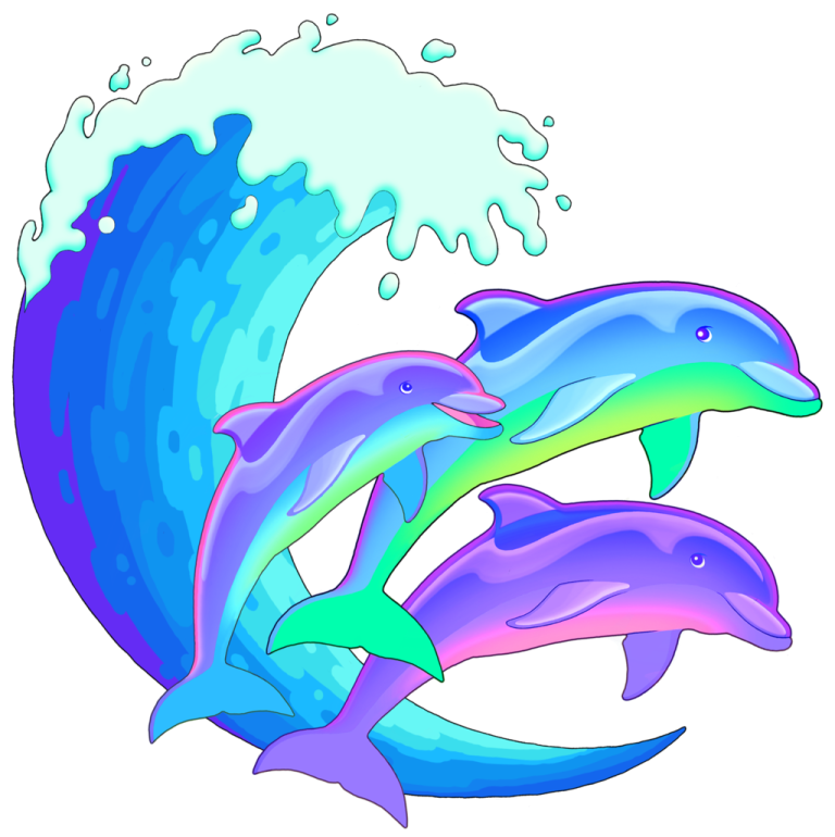 two dolphins jumping out of the water