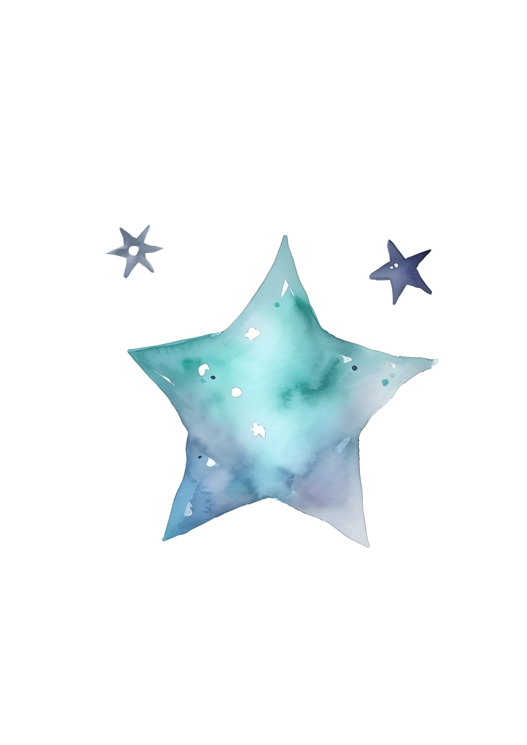 a watercolor painting of a star and two birds