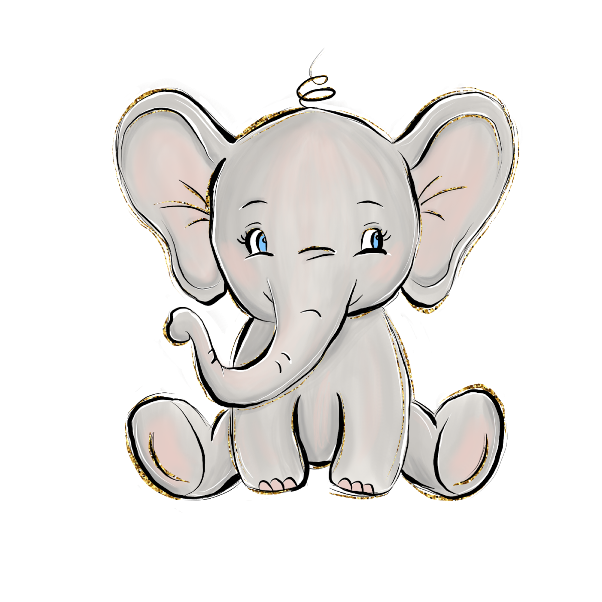 a drawing of an elephant sitting on the ground