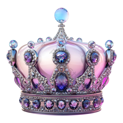 a pink crown with blue and purple crystals