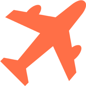 an orange airplane flying in the sky