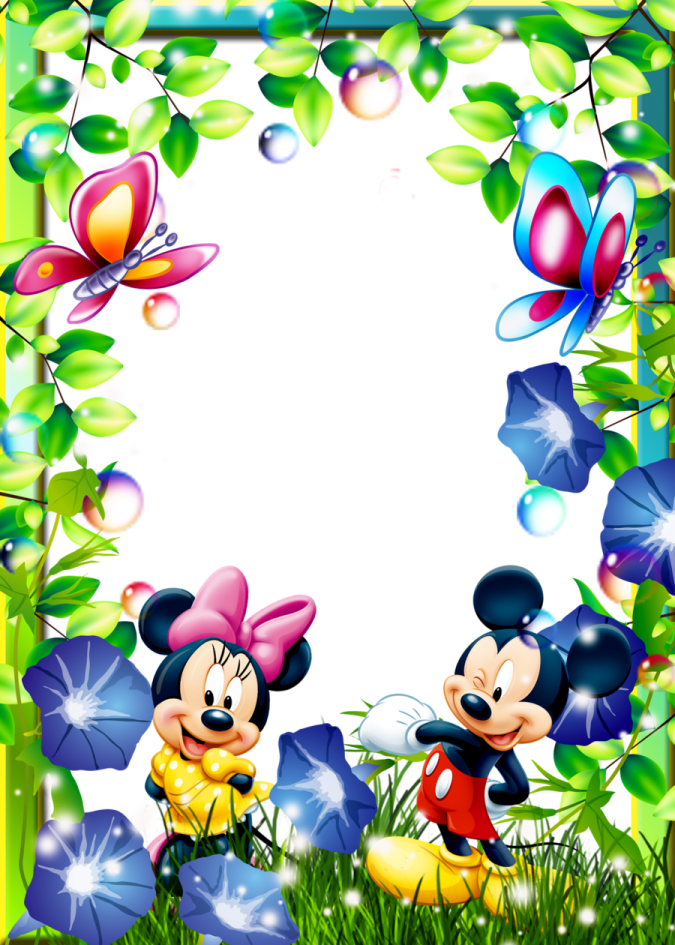 mickey and minnie in the grass with butterflies