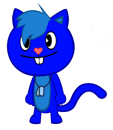 a blue cat with big eyes and a red nose