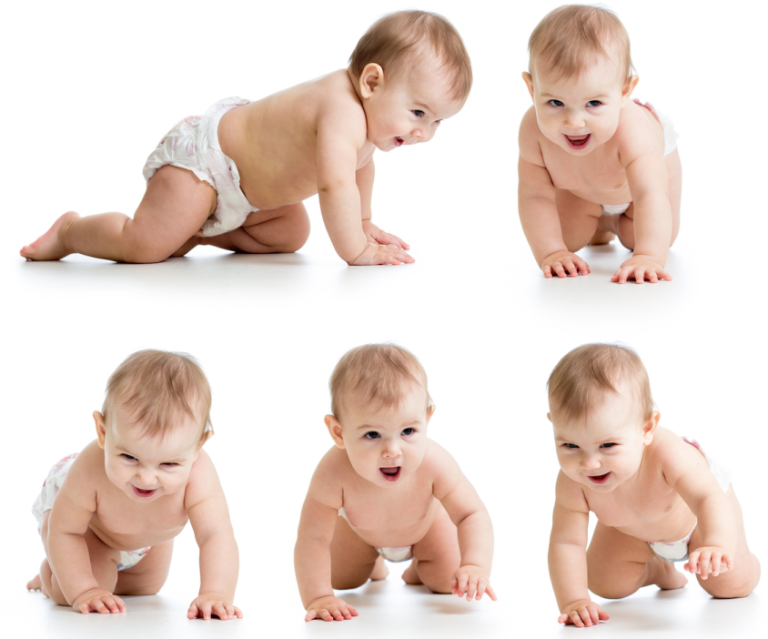 six images of a baby in diapers