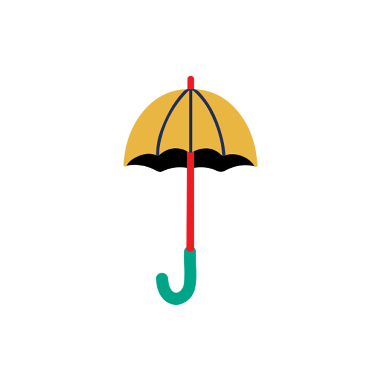 an umbrella with a red and green handle