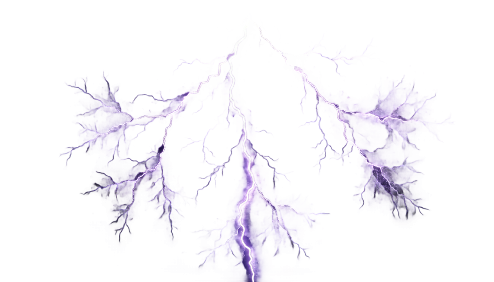 a white background with purple lightnings