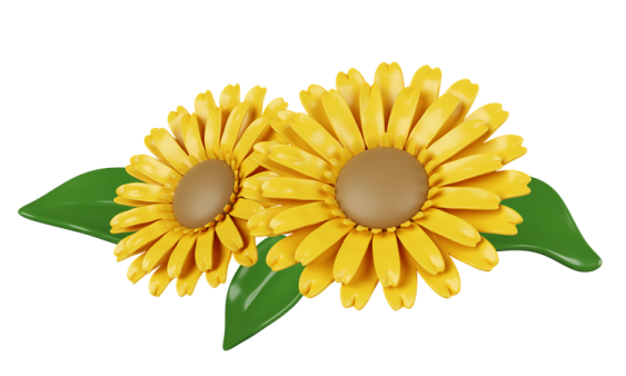 two yellow flowers with green leaves