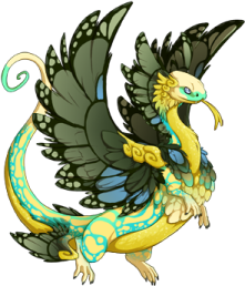 a drawing of a yellow and black dragon