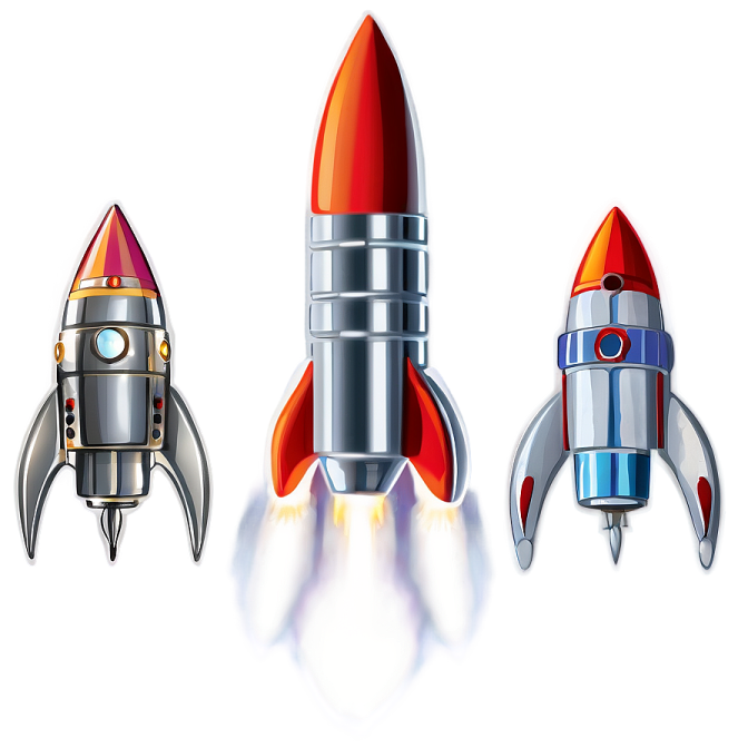 a set of three rockets in different colors