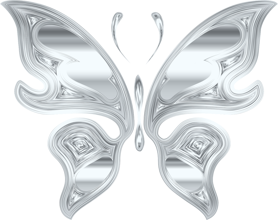 a silver butterfly on a white background