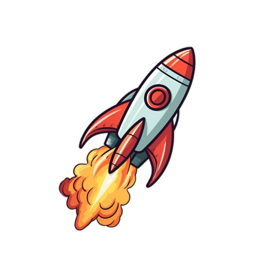 a cartoon rocket flying up into the sky