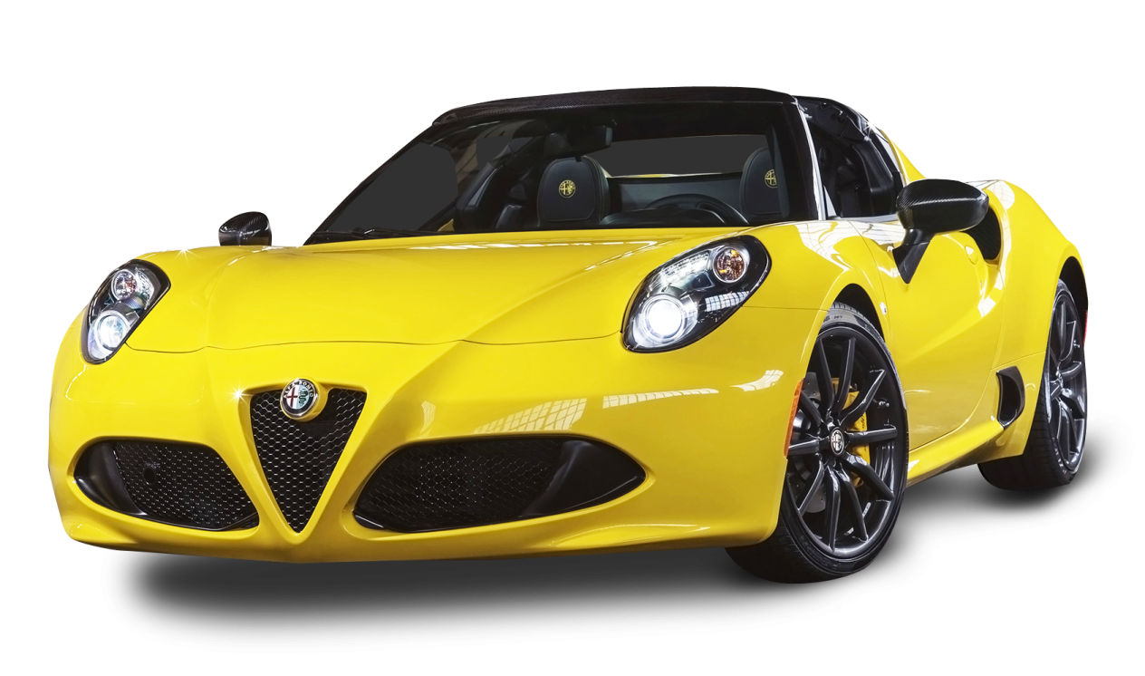 a yellow sports car on a white background