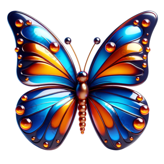 a blue butterfly with orange and yellow wings