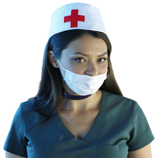 a woman wearing a red cross on her face
