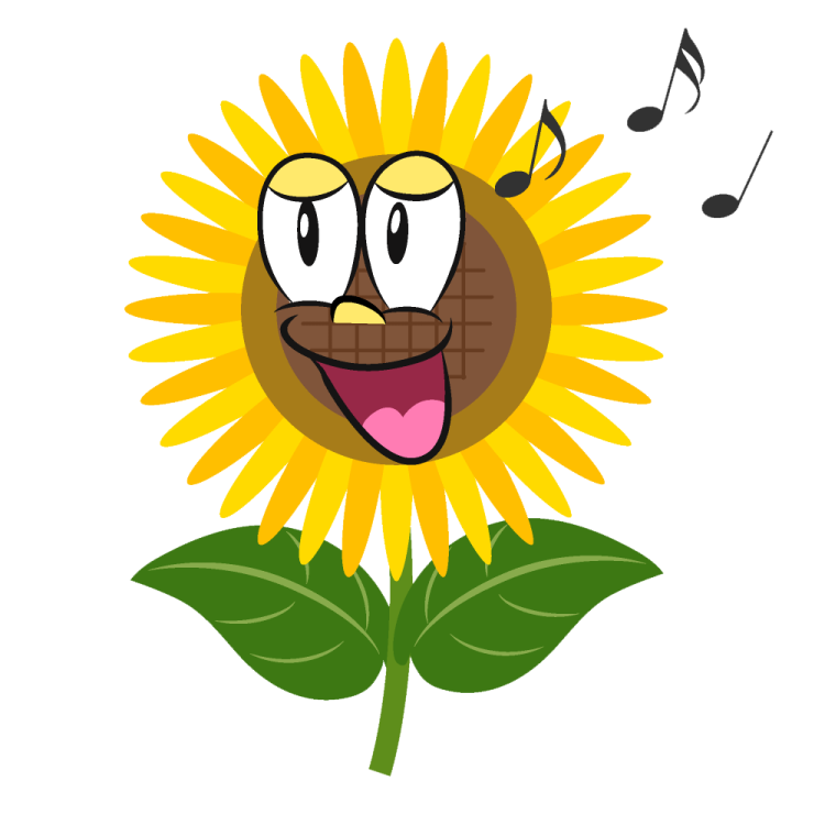 a cartoon sunflower with music notes on it