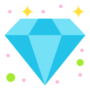 a blue diamond with pink dots around it