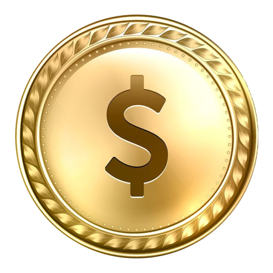 a gold coin with a dollar sign on it