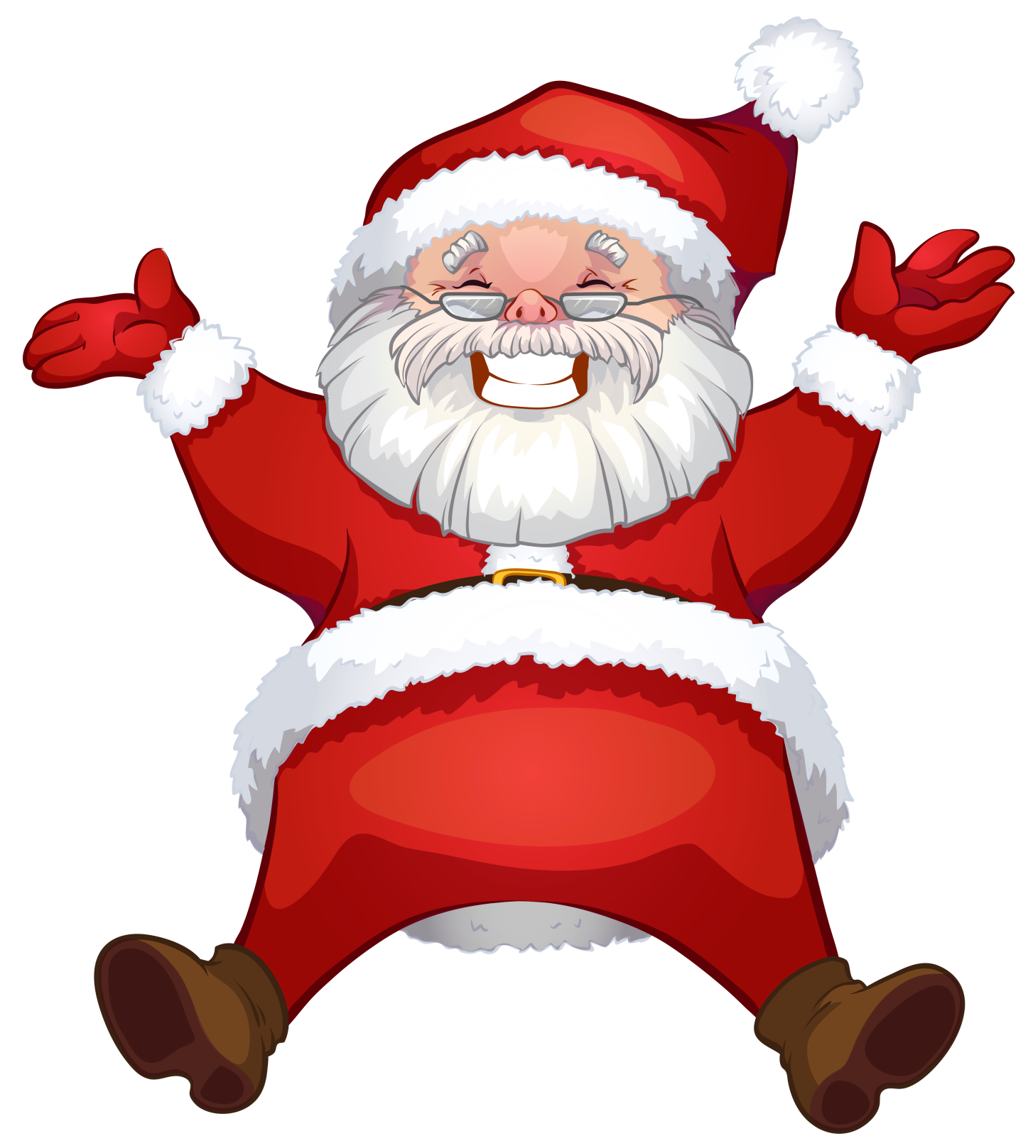 a cartoon santa claus with his hands up