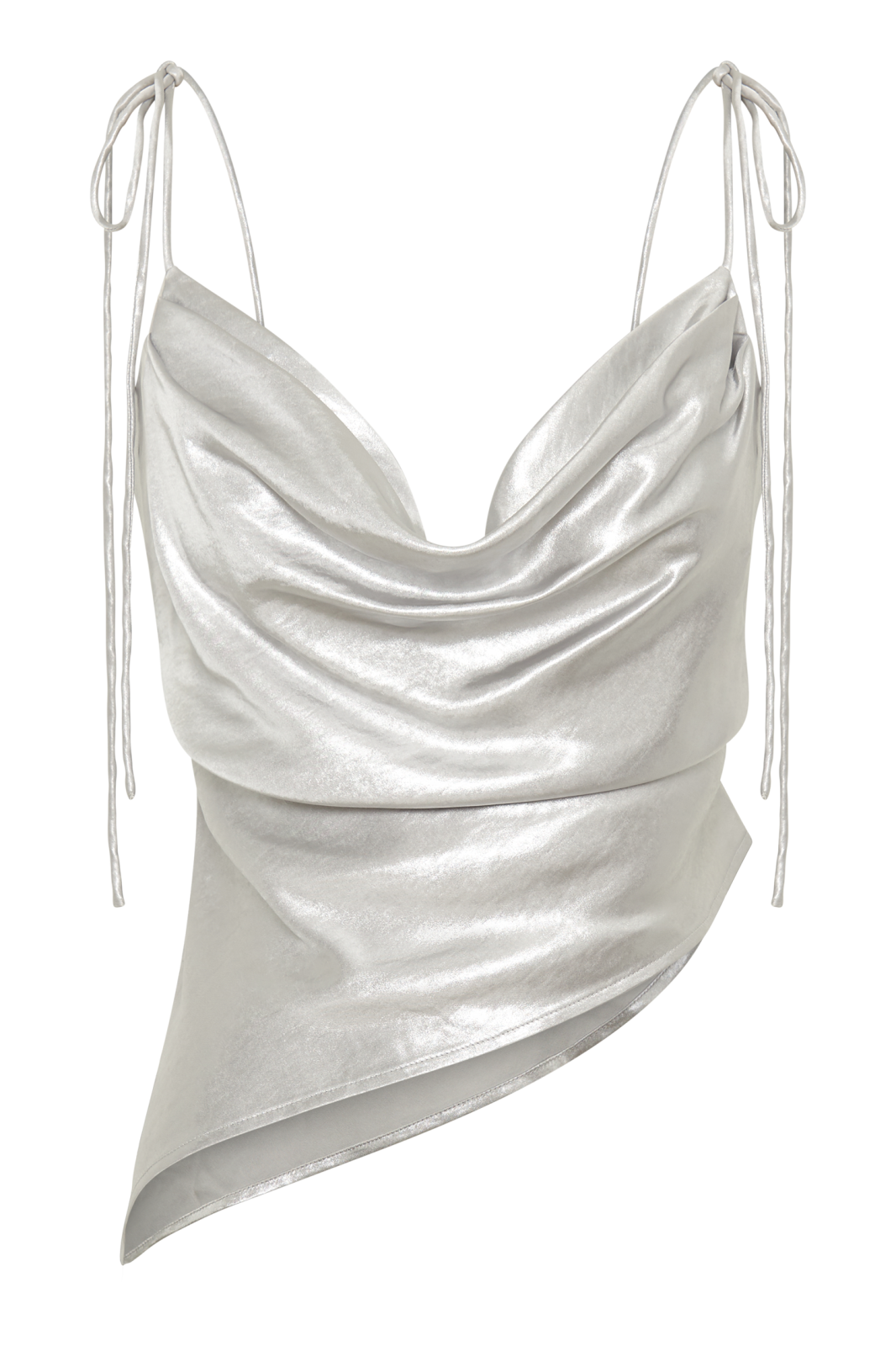a woman wearing a silver metallic top