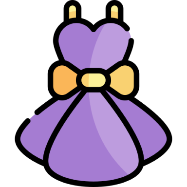 a purple dress with a yellow bow