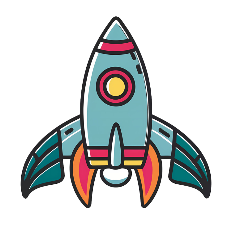 a cartoon rocket with a red and blue tail