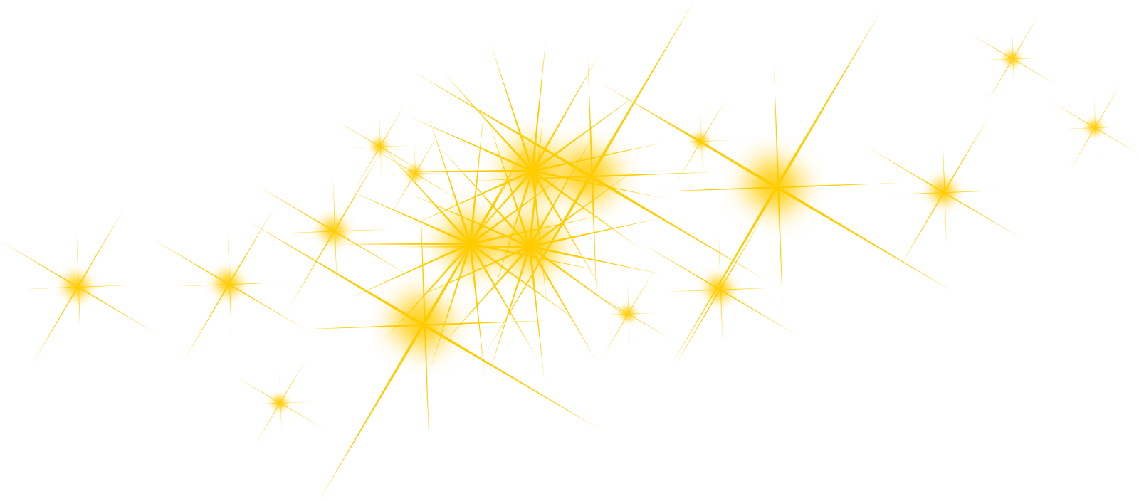 a group of yellow sparkles on a white background