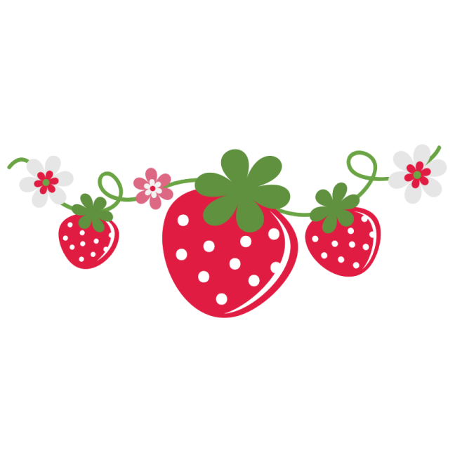 a red strawberry with green leaves and white dots
