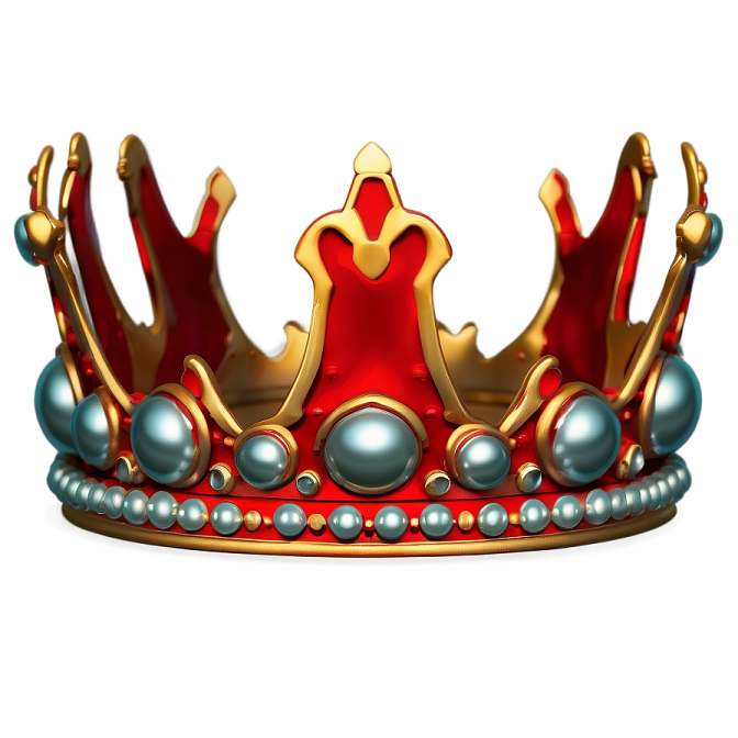 a red and gold crown with pearls