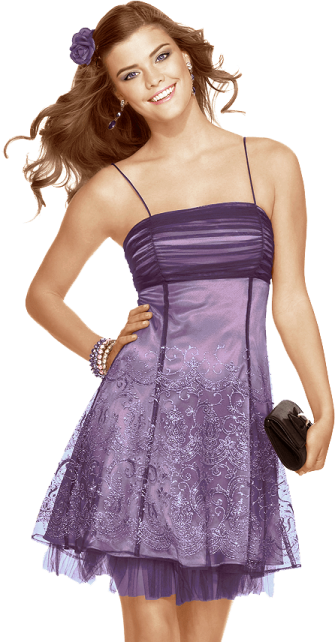 a woman in a purple dress