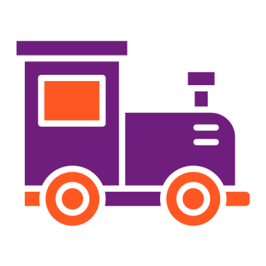 a purple and orange truck with a white background