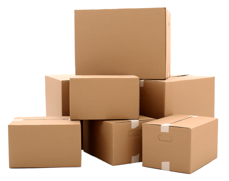 a pile of cardboard boxes on white background