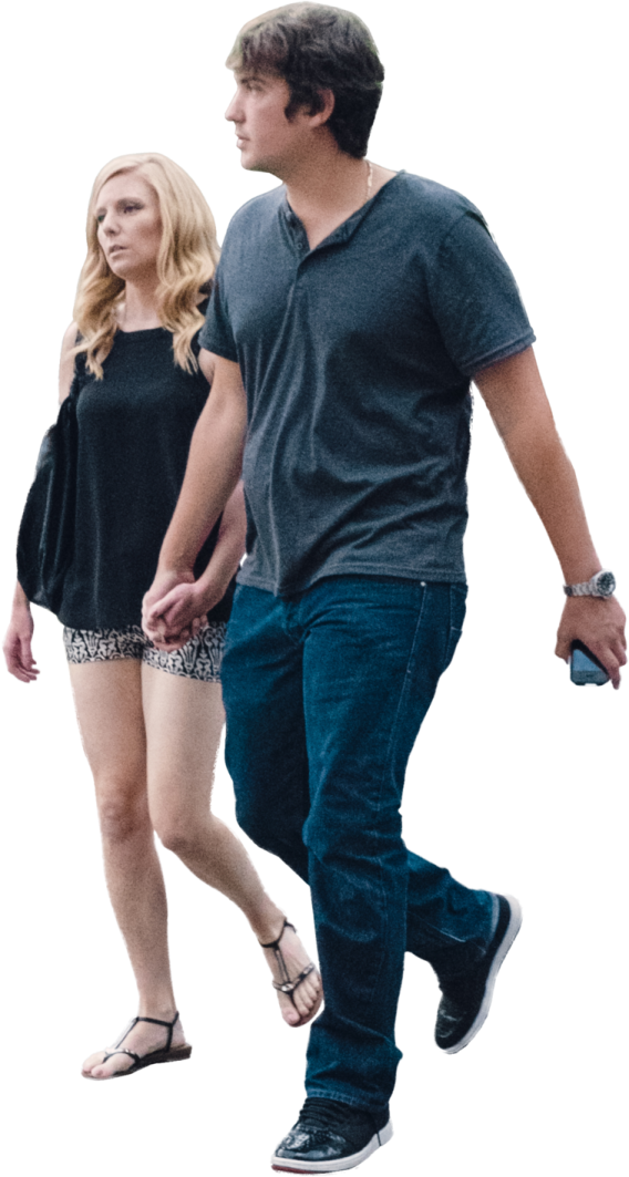 a man and a woman walking together