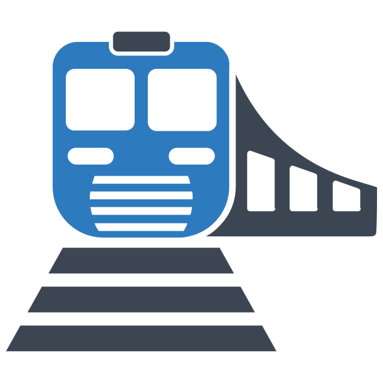 a blue and white icon of a train