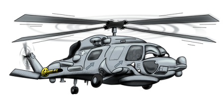 a helicopter that is flying in the air