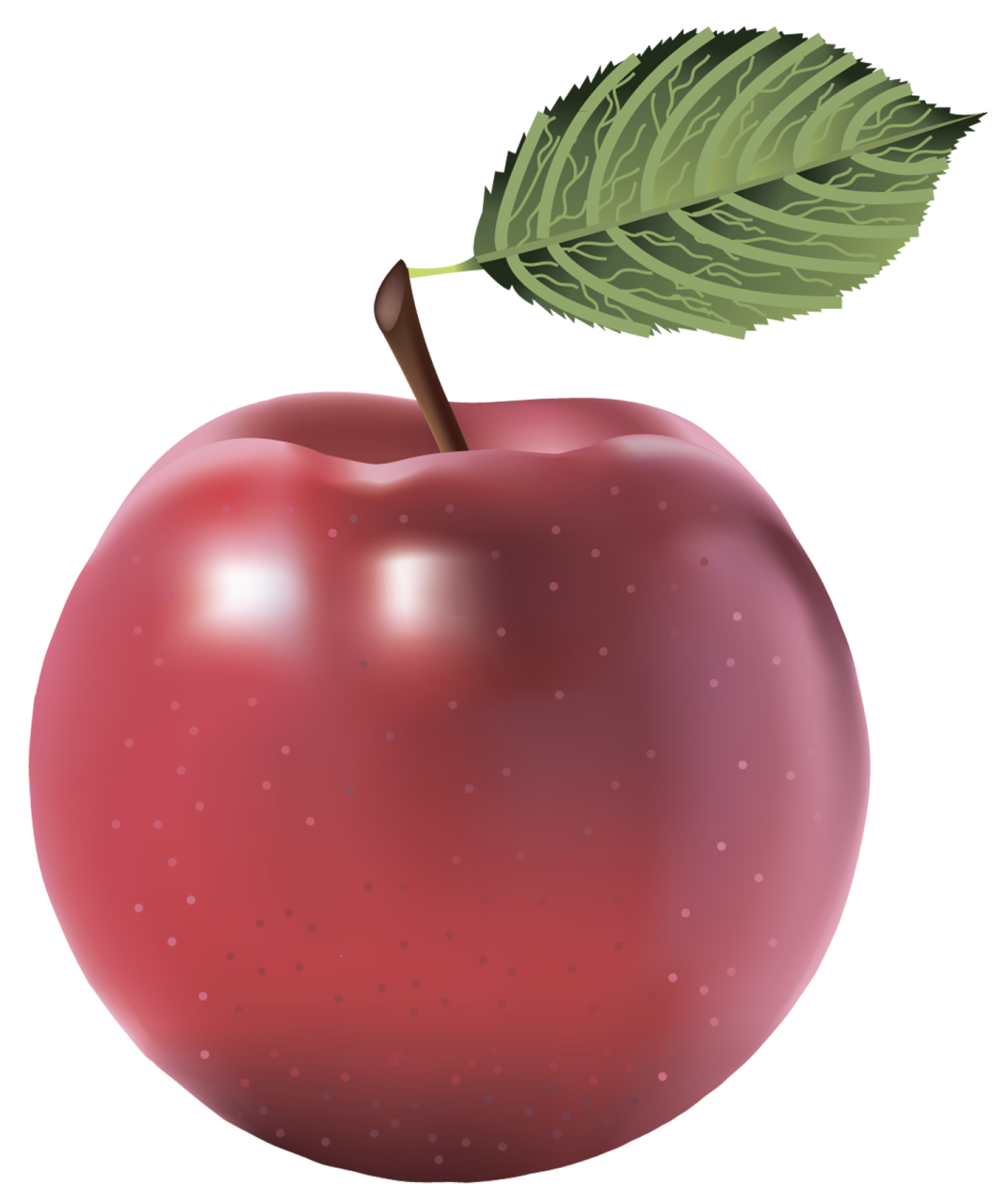 an apple with a leaf on top