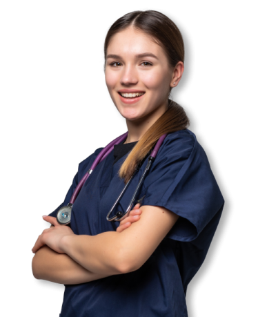 a smiling female doctor with her arms crossed
