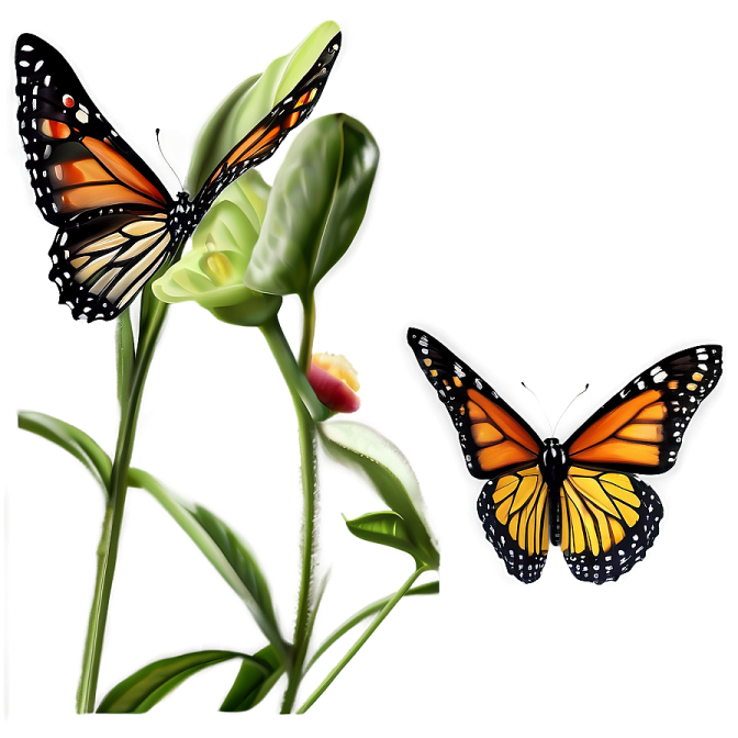 two butterflies flying over a flower