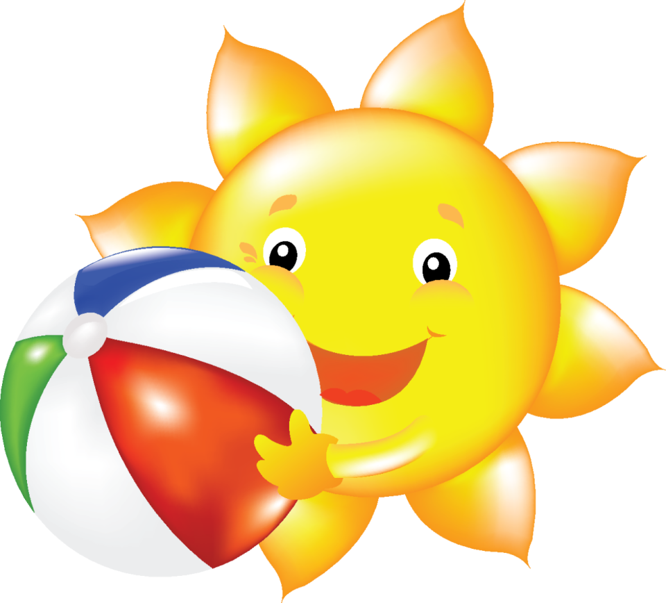 a cartoon sun holding a beach ball