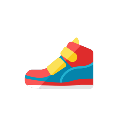 a pair of red and blue sneakers